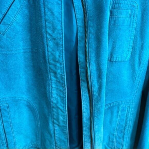 Chico’s Teal Leather Suede Jacket Size 1 Medium 100% Leather Classic Monochrome - Picture 10 of 16